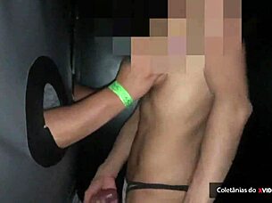 Watch skinny wife devoured at gloryhole while cuckold films compilation!