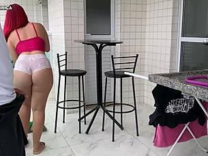 Latina Employee's Tempting Ass in Short Shorts