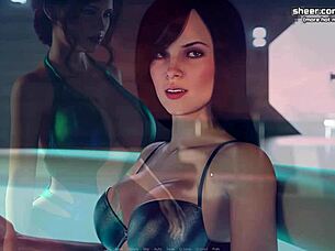 Redhead with huge boobs eats petite pussy