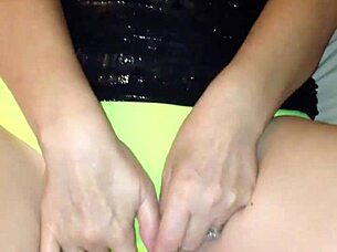 Sexy MILF In See-Through Yellow Panties Masturbates Under Skirt To Intense Orgasm