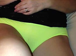 Sexy MILF In See-Through Yellow Panties Masturbates Under Skirt To Intense Orgasm