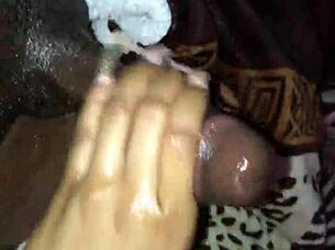 Pretty girl masturbates monster big black cock