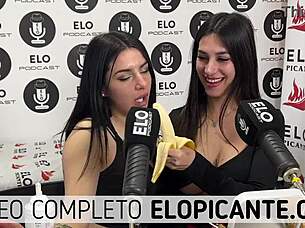 mielcita and almendra sucking banana with cream 😋