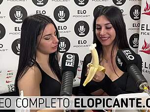 mielcita and almendra sucking banana with cream 😋