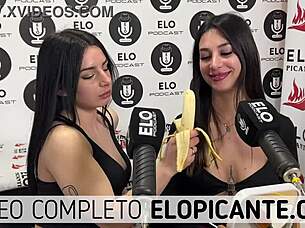 mielcita and almendra sucking banana with cream 😋