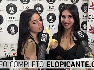 mielcita and almendra sucking banana with cream 😋