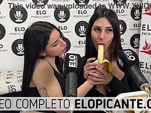 mielcita and almendra sucking banana with cream 😋