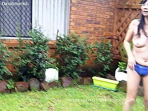 Duk and David pee in their pants outside