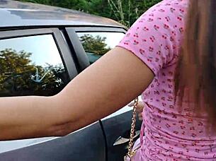 She sucks big cock and gets fucked in public center