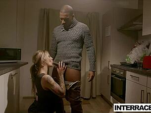 the snake assfucks shaved hairless pornstar bent over in interracial hardcore!