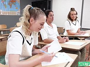 katie kush and lily larimar, innocent students, solve the mystery of big cocks in missionary with petite asses