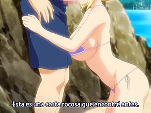Linda, the blonde girl, enjoys a steamy beach adventure in hentai 😍