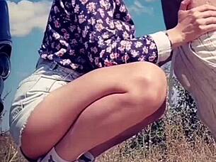 After licking his cock he sprayed her lips with cum