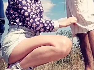 After licking his cock he sprayed her lips with cum