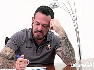 Do You Need To Unload At Work? Tattooed Guy Gets Bareback Action