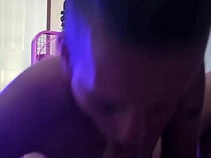 Wife gives blowjob, I cum on her tits, she keeps sucking! 😍