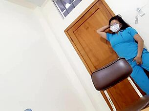 Shameless Nurse Masturbates in Hospital Office