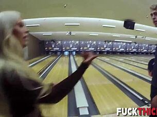 Brandi Bae gets lusty in the bowling lane, riding and getting cumshot
