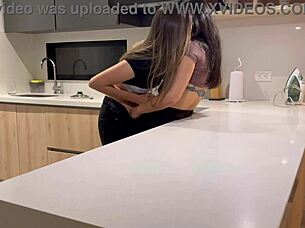 We were just having coffee in the kitchen, but things got passionate with fingering and kissing.