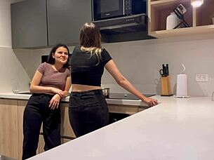 We were just having coffee in the kitchen, but things got passionate with fingering and kissing.