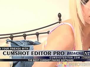 Young blonde teen strips for the camera