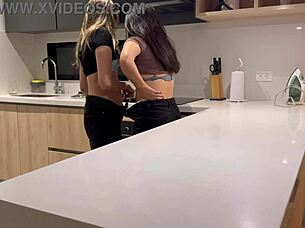 We were just having coffee in the kitchen, but things got passionate with fingering and kissing.