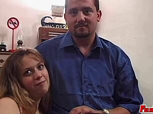 fat chesty woman sucks shaved cock for cum facial