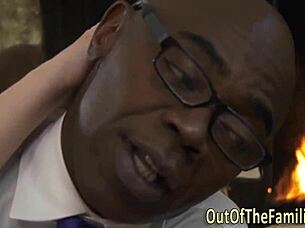 Amateur teen sucks black rod in interracial handjob scene