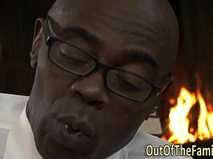 Amateur teen sucks black rod in interracial handjob scene