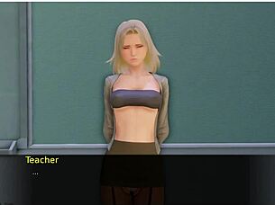 Bold public masturbation in anime hentai game, outdoor humiliation with toys.