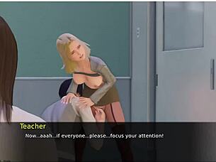 Bold public masturbation in anime hentai game, outdoor humiliation with toys.