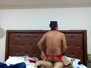 Girl fucks guy with strap-on in lingerie 😈