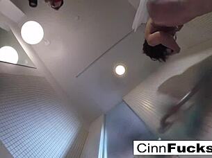 Christiana masturbates in glittery shower and bathtub