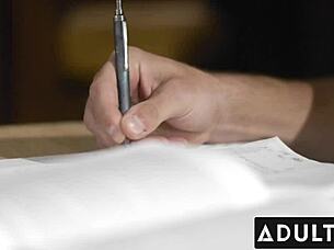 adult time sexy trans professor takes open mouth facial from her favourite qb