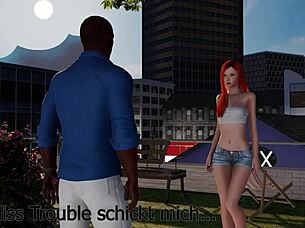 Ebony and redhead lesbians dive into muff and pussy on Hamburg streets