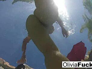 Blonde Babe Enjoys Solo Pool Time With Nude Fun