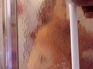 shy milf showers and shaves her big ass and tits