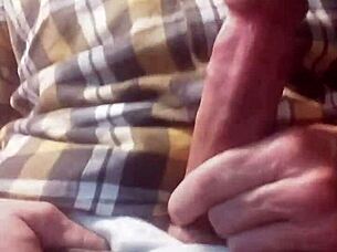 pulling out the cock for a dripping cumshot while moaning