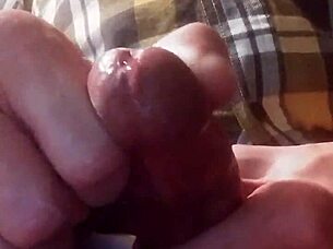 pulling out the cock for a dripping cumshot while moaning