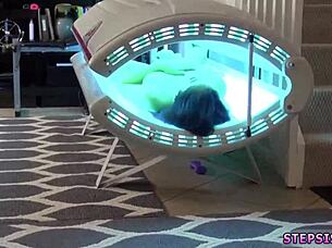 The sensitive teen 18+ experiences her first time with the annoying stepbro