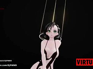 Cute futa Rachel dances to pop blender mmd.