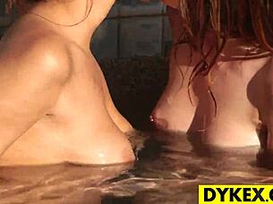 cougar and young teen explore outdoor strapon sex with licking