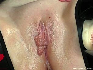 Amateur Satisfies Creamy Pussy With Satisfyer In Close-Up View