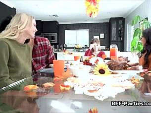 Teen 18+ Amateurs Perform Rimming And Cock Sucking In Interracial Foursome On Thanksgiving Party.