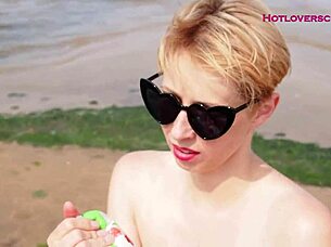 Horny Milf Teaches Blowjob Lessons On The Beach!