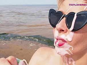 Horny Milf Teaches Blowjob Lessons On The Beach!