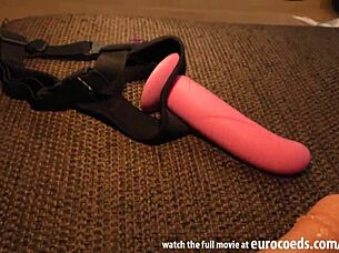 Hot lesbian show with Bree Haze and Mira in lingerie striptease and strapon action