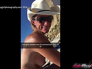 Sofie Marie boldly teases her natural tits on the beach