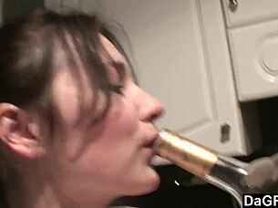 Amateur lesbians kiss and tattoo in kitchen teen fun.