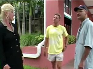 Banging mature cougar in group threesome.